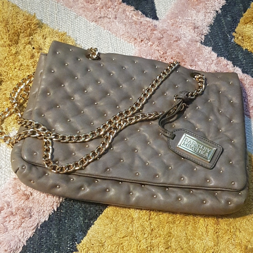 EUC Badgley Mischka Studded Leather Flap Bag